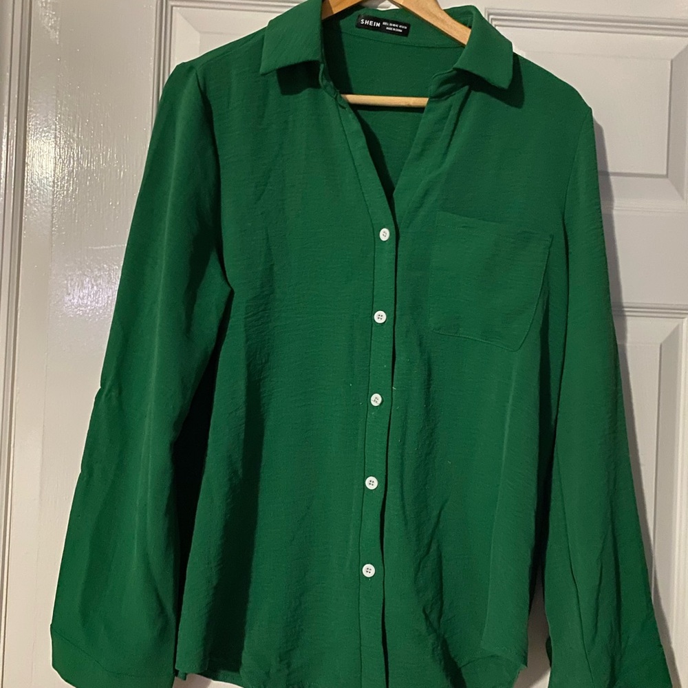 SHEIN Green Button-Down Shirt